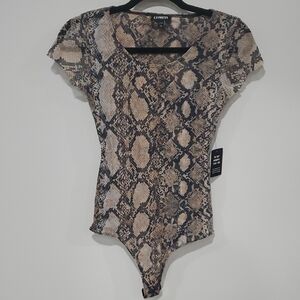 Express Snake Pattern Bodysuit - Tan and Black